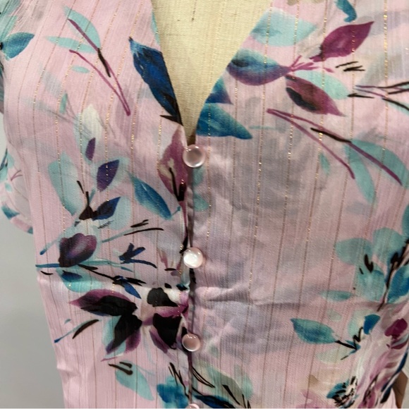 Nanette Nanette Lepore Floral Button Down Peplum Top In Sugar Purple Color- NWT - Picture 5 of 11